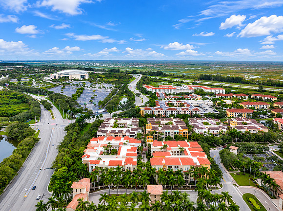 Mediterranean Suburban Panorama Under Blue Skies