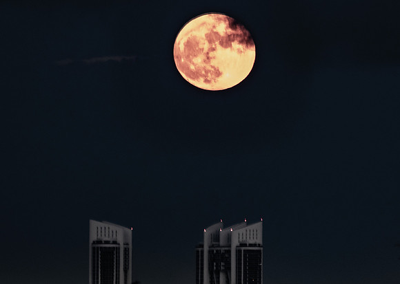 Moon, Mars, Saturn, Jupiter, Sunset